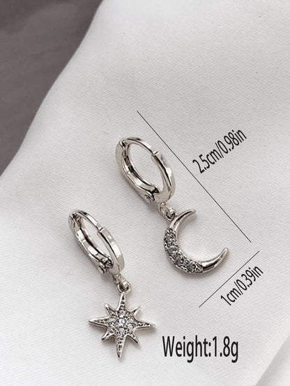 Star & Moon Design Dangle Earrings, Rhinestone Decor Drop Earrings for Women, Fashion Jewelry for Party, Daily Clothing Decor, Trendy All-match & Exquisite Jewelry for Birthday Gift