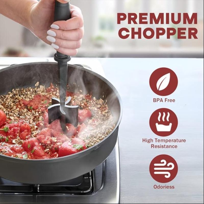 Manual Meat Chopper, 3 Counts Heat Resistant Meat Masher for Hamburger Meat Ground Beef, Multifunctional Vegetable Chopper for Kitchen Utensils Set