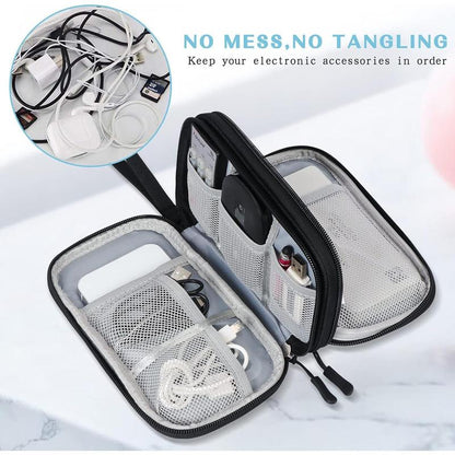 Travel Cable Organizer Pouch Electronic Accessories Carry Case Portable Waterproof Double Layers All-in-One Storage Bag for Cord, Charger, Phone, Earphone Black