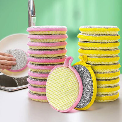 Double-sided Dishwashing Sponge, 3 Counts Scrubbing Pot Brush, Kitchen Dish Cloth, Household Dishcloth, Oil and Stain Removal Cleaning Cloth