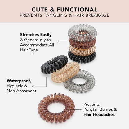 Kitsch Spiral Hair Ties for Women, Coil Hair Ties for Thick Hair, No Crease Hair Tie, Spiral Hair Ties No Damage, Hair Coils & Phone Cord Hair Ties for Thin Hair, Hair Ties Spiral, 8pcs (Brunette)