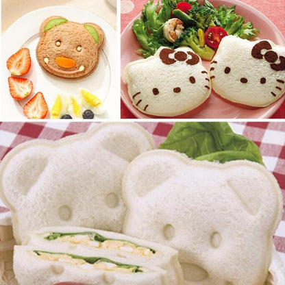 Bear Shape Sandwich Mold Cutter, Cartoon Bread Sandwich Shapers DIY Maker Biscuit Cookie Cake Mould Cutter Tool (2 Pack)