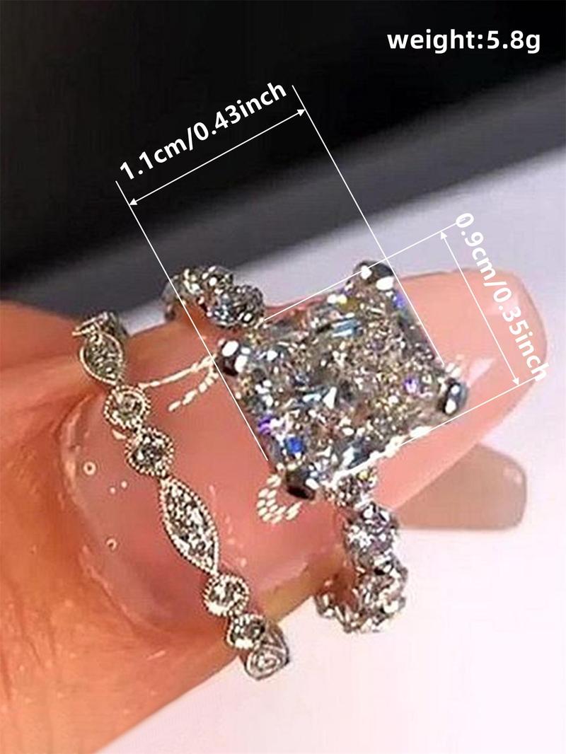 Women's Elegant Rhinestone Decorated Rings, 2pcs/set Fashion Gorgeous Rings for Wedding Party, Engagement Gift for Women