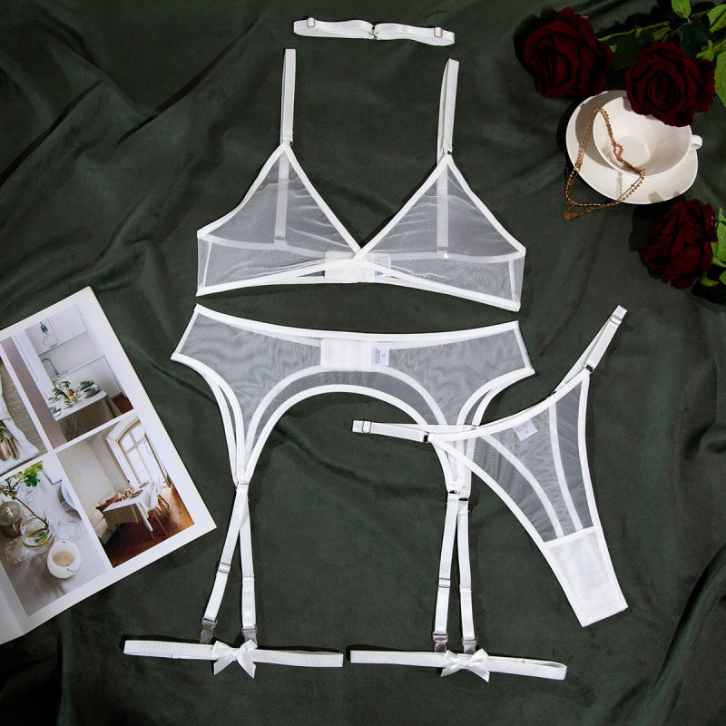 New Arrival Sexy Netted Bra Set with Bow and No-Underwire - 5-Piece with Cape for Women |   Perfect for Date Night