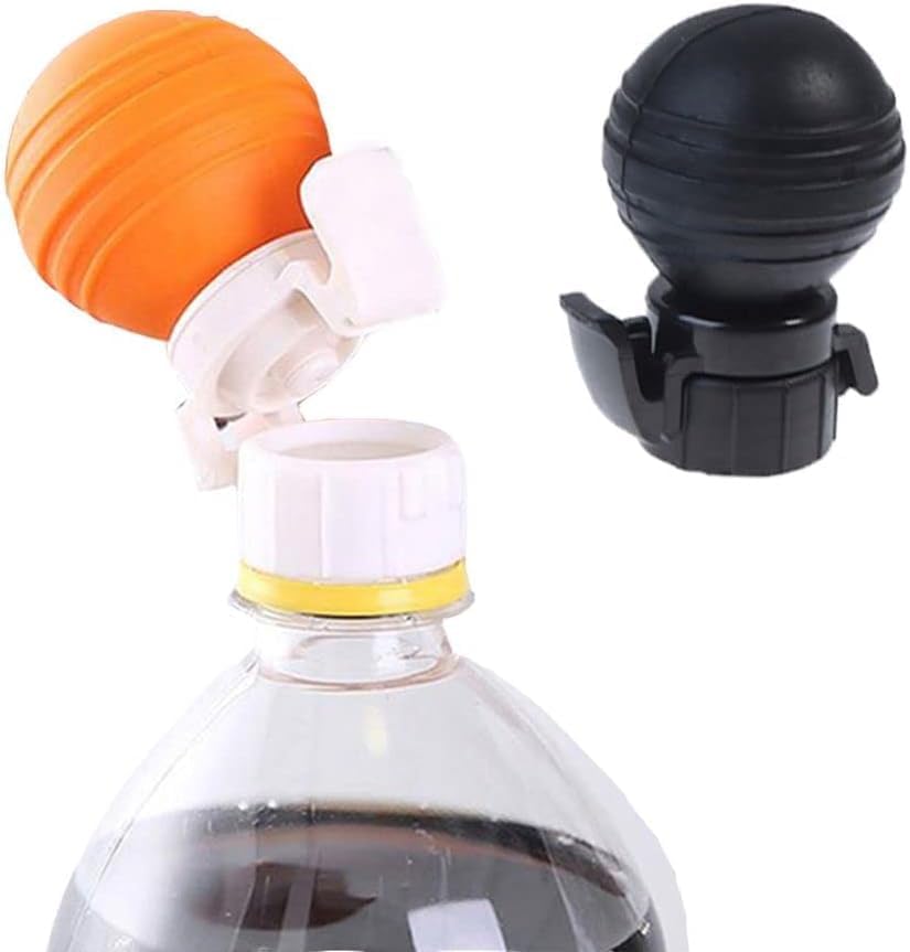 1Pc Black Soda Bottle Lid with Inflated Pump,Carbonated Drink Plastic Bottle Thread Cap for Retain Freshness Fits About 2 Liter,Easy Installation Beer Brewing Bottles and Bottling Kitchen and Dining