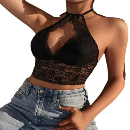 Sexy Women's Lace Deep V Bra with Hollow Out Back, Neck-Hanging, and See-Through Innerwear for Couples |   Valentine's Day Gift