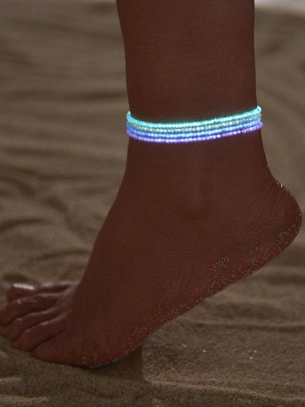 Beaded Ankle Bracelet, Luminous Anklet for Women & Girls, Fashion Jewelry for Party, Daily Clothing Decor, Trendy Jewelry for Birthday Gift