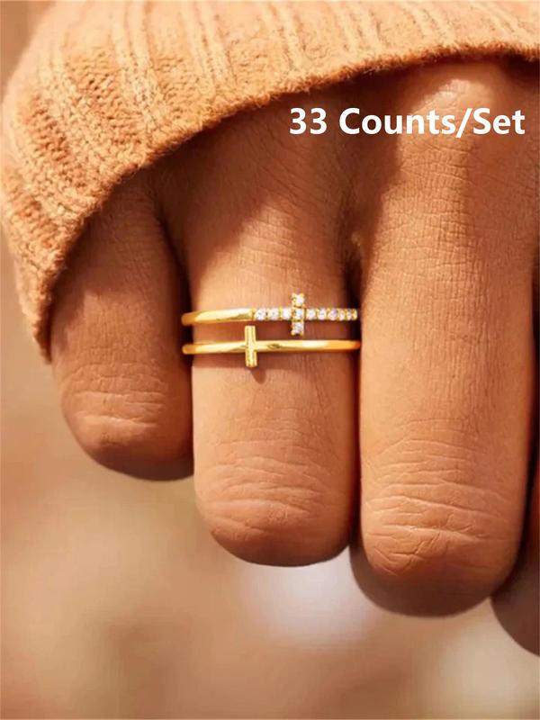 Rhinestone Decor Cross Design Double Layered Ring, Fall Fashion Jewelry Accessories for Women & Girls, Matching Jewelry