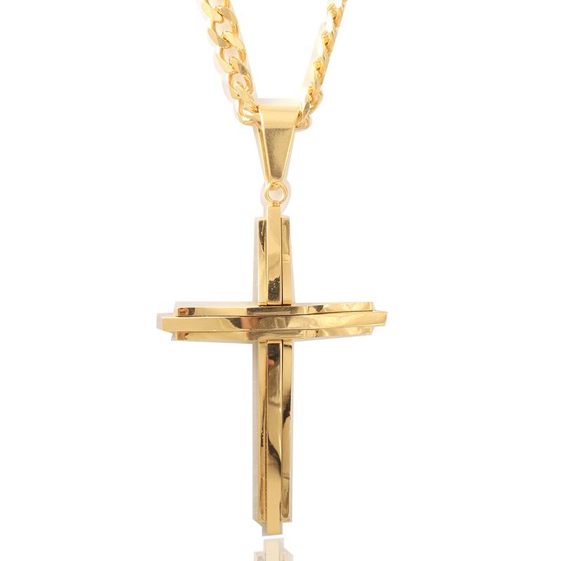 Cross Pendant Necklace for Men Women Stainless Steel Curb Cuban Link Chain Black Gold Color Silver Color Gift Jewelry