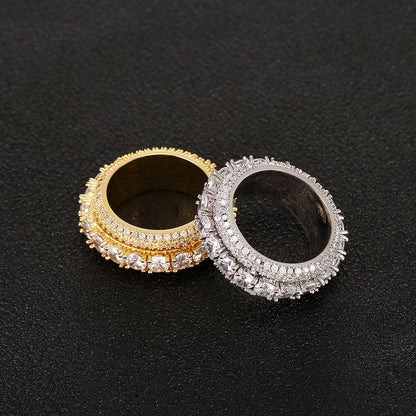 European and American Micro-Inlaid Five-Row Zircon Can Be Spinning Ring Full Zircon Hip Hop Cool Spinning Ring