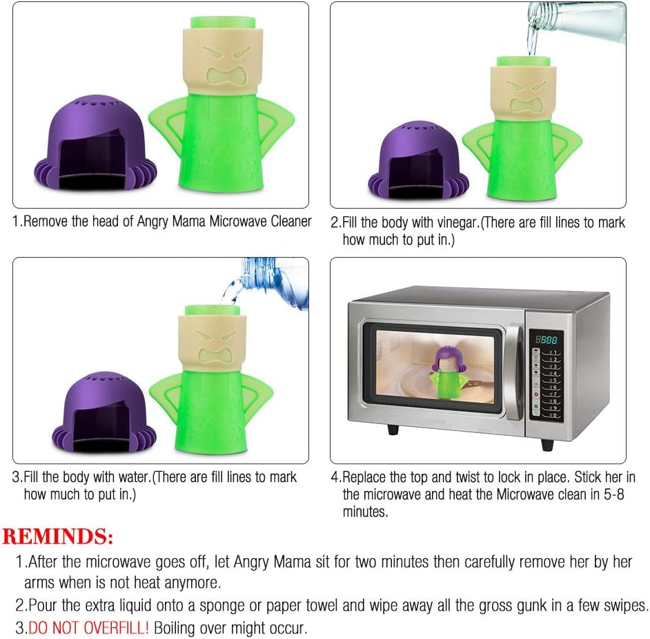 Angry Mama Microwave Cleaner Angry Mom Microwave Oven Steam Cleaner and Disinfects With Vinegar and Water for Kitchens, Steamer Cleaning Equipment Cleans the Crud in Minutes