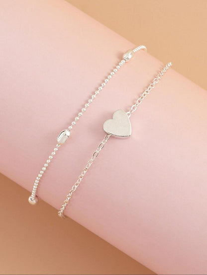 Women's Heart Decorated Double Layered Anklet, Simple Heart Shaped Holiday Beach Style Multilayer Anklet, Fashion All-match Body Jewelry for Women for Gift