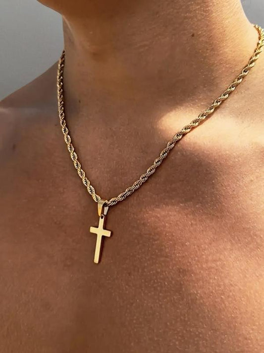 Men's Stainless Steel Cross Pendant Necklace,  Girlfriend Accessories, Fashion Jewelry for Party, Daily Clothing Decor, Trendy All-match & Exquisite Jewelry for Birthday Gift