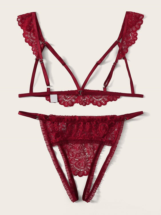 Sexy lace lingerie set for women-hollow out 3-piece bra & panty set-easy to remove design-perfect for romantic nights