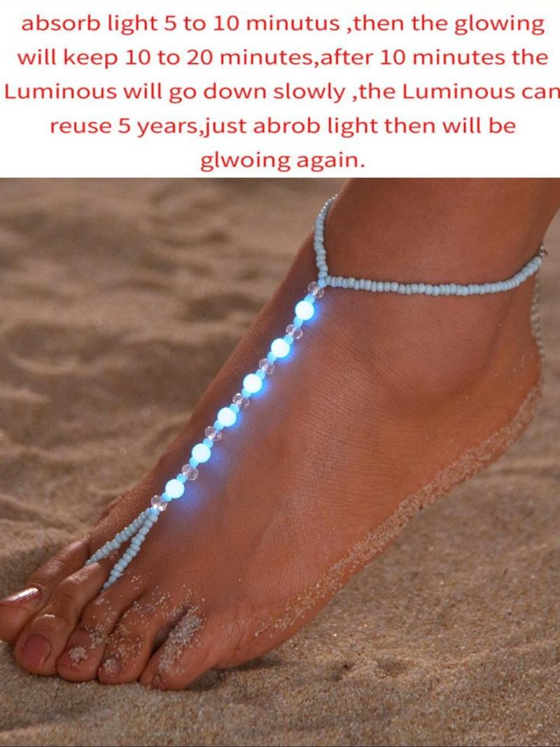 Boho Style Glow in The Dark Summer Anklet, Personality Tiered Ring Linked Design Anklet for Summer Wear, Back To SchoolSummer Jewelry