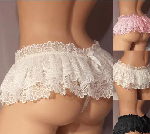 Sexy Lace Lingerie for Women - Ruffled Hem Seductive Shorts & G-String Panties - Perfect for Romantic Nights - Trendy Design for Adults