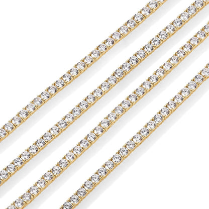 14K Gold Plated 3mm Simulated Diamond Tennis Necklace for Women | Sizes 15" and 18"