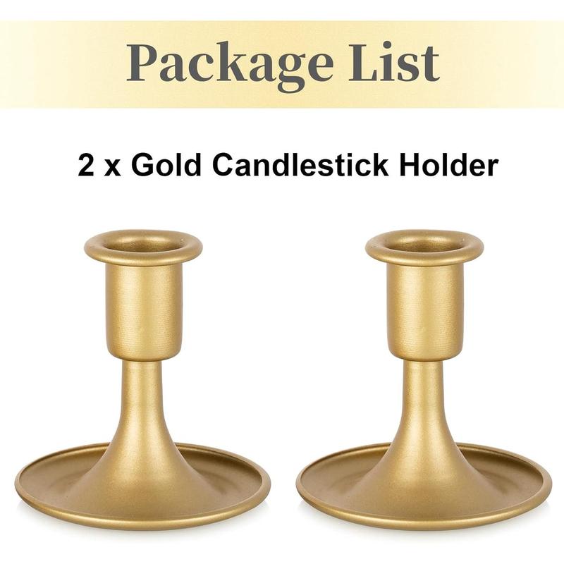 Gold Taper Candle Holder Set of 2,  Candles Sticks for Wedding Centerpieces Christmas Birthday Party Holiday Dining Table Decor Home Gifts Interior