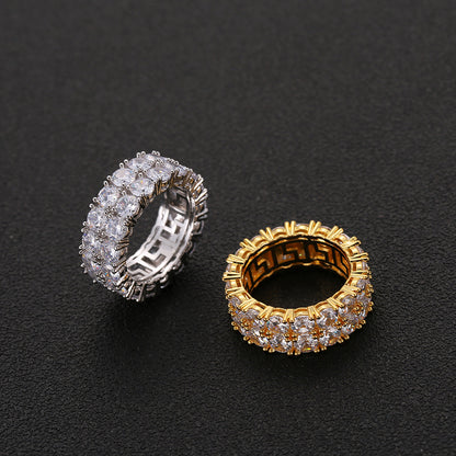 Hip Hop Micro Inlaid Zircon Gold Men's Couple Rings Double Row Zircon Rings