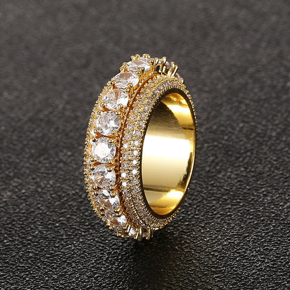 European and American Micro-Inlaid Five-Row Zircon Can Be Spinning Ring Full Zircon Hip Hop Cool Spinning Ring