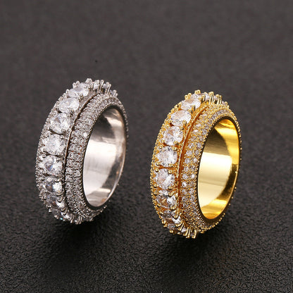 European and American Micro-Inlaid Five-Row Zircon Can Be Spinning Ring Full Zircon Hip Hop Cool Spinning Ring