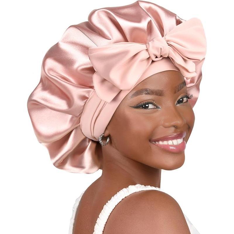 Satin Bonnet Silk Bonnet for Sleeping Double Layer Satin Lined Hair Bonnet with Tie Band for Women Curly Hair