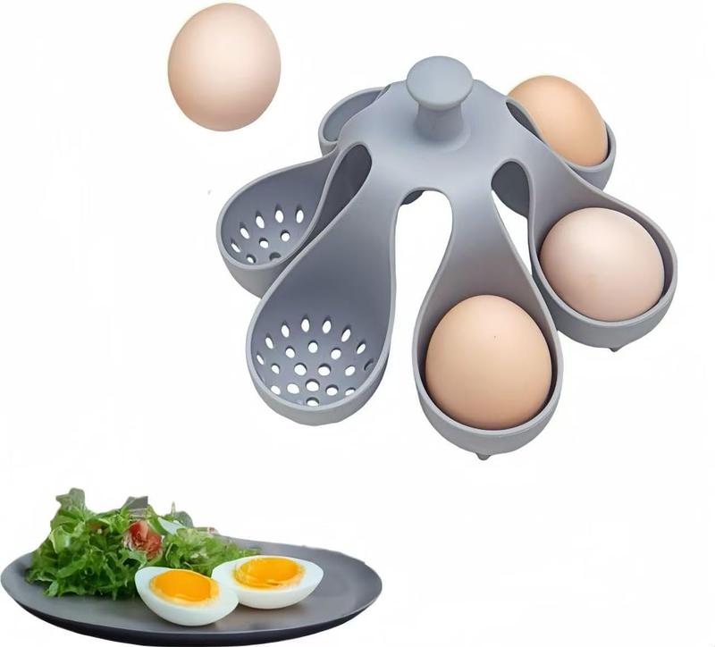 Silicone Egg Boiler Rack, Freestanding Egg Boiler, Egg Boiler, Egg Cooker, Hard Boiled Egg Boiler, Storage and Egg Rack, Holds 6 Eggs, Kitchen Silicone Egg Boiler Gadget, Gray