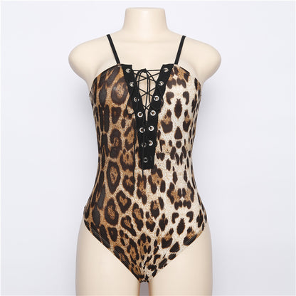 Sexy Strap Low-Cut Leopard Print Bodysuit for Women - Perfect for a Passionate Night