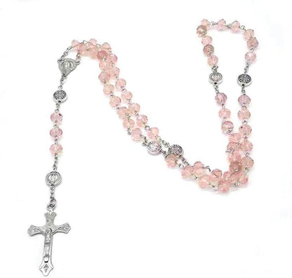 Crystal Bead Catholic Rosary Necklace Cross Pendant Choker Religious Necklaces Long Chain Prayer Charm Jewelry Gift