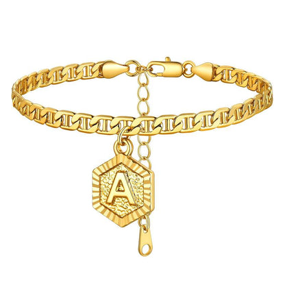 Initial 26 Letters A-Z Anklet Gold-plated 5mm Chain Anklets Bracelet with Letters Mariner Chain Figaro Chain Anklet  Adjustable For Women Men Girlfriend Bubble Letter