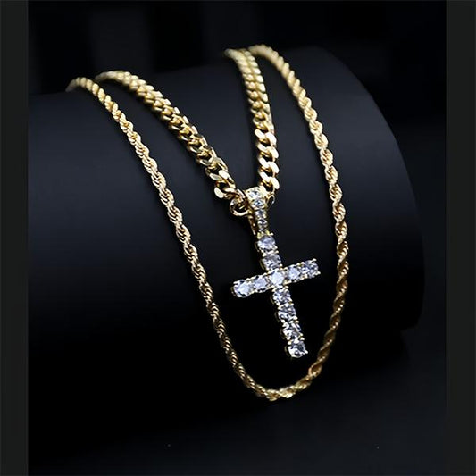 14K Gold Plated Cubic Zirconia Cross Necklace for Women and Men Cross Faith Pendant Necklaces Fashion Jewelry Gift High Quality, Black Friday Gift & Christmas Gift