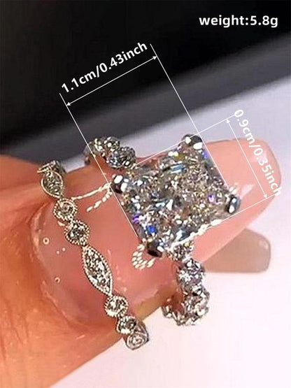 Women's Elegant Rhinestone Decorated Rings, 2pcs/set Fashion Gorgeous Rings for Wedding Party, Engagement Gift for Women