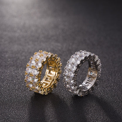 Hip Hop Micro Inlaid Zircon Gold Men's Couple Rings Double Row Zircon Rings