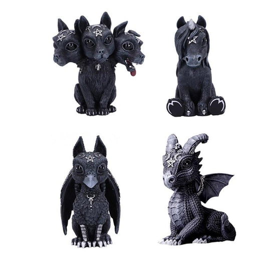 Black Unicorn Messenger Flying Dragon Three-Head Dog Statue Resin Halloween Decoration Ornaments Crafts