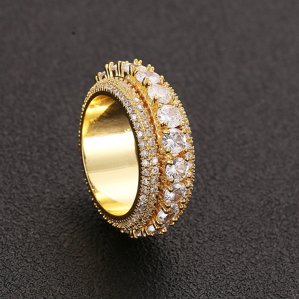 European and American Micro-Inlaid Five-Row Zircon Can Be Spinning Ring Full Zircon Hip Hop Cool Spinning Ring