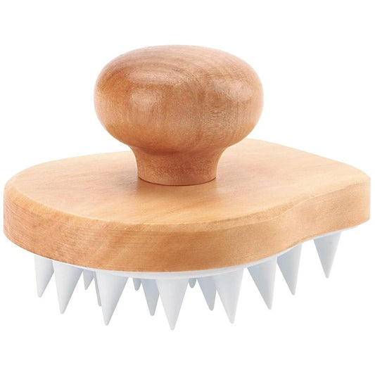 Scalp Massager Shampoo Brush, Wooden Wet and Dry Hair Scalp Care Brush, Shower Brush Scalp Scrubber Exfoliator with Soft Silicone Bristles for Dandruff Removal, Hair Growth (White)