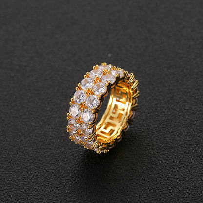 Hip Hop Micro Inlaid Zircon Gold Men's Couple Rings Double Row Zircon Rings