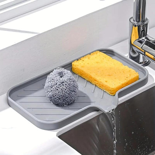 Silicone Sponge Holder, 1 Count  Sink Organizer Caddy, Drain Storage Tray for Dish Sponge, Sink Drain Mat for Home Kitchen Bathroom Countertop, Kitchen Accessories, Bathroom Accessories, Fall Decor