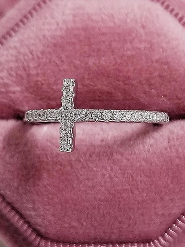 Cross Design Rhinestone Decor Metal Ring, Elegant Jewelry for Women, All-match Fashion Accessories for Daily Wear, Exquisite Jewelry for Birthday Gifts