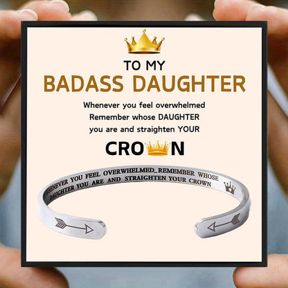 Stainless Steel Cuff Bangle with Gift Card & Gift Box, 1 Set Badass Daughter Themed Open Cuff Bangle, Birthday Gift for Daughter, Christmas Gift