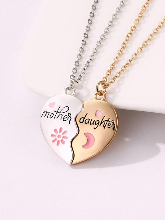 Women's Elegant Heart Charm Pendant Necklaces, 2 Counts/set Fashion Matching Necklaces for Mother & Daughter for Party, Daily Decor, Trendy All-match Exquisite Jewelry As Birthday Gift