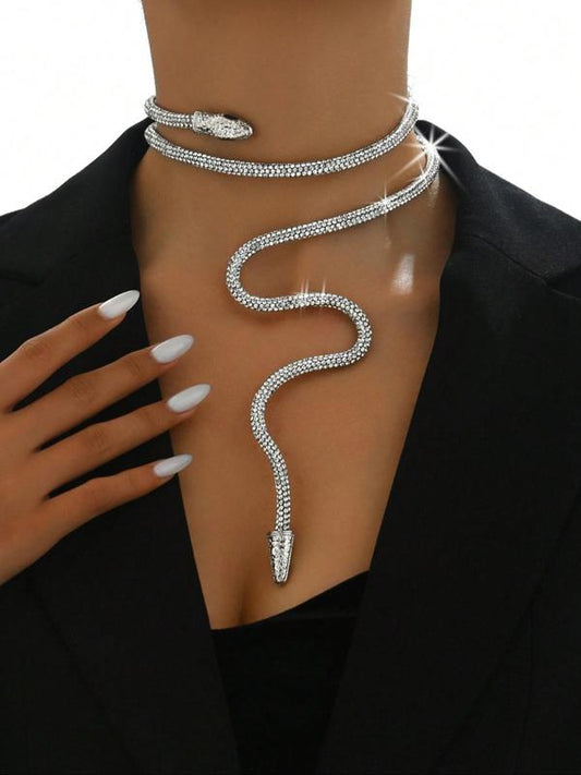 Street Style Snake Design Choker, Rhinestone Decor Free Bendable Necklace for Women, Fashionable Jewelry for Party, Daily Decor, Trendy All-match & Exquisite Jewelry for Birthday Gift