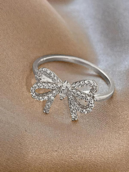 Fashion Bow Decorated Ring, 2024 New Style Elegant Rhinestone Decor Jewelry for Women for Party, Daily Clothing Decor, Trendy Jewelry for Birthday Gift