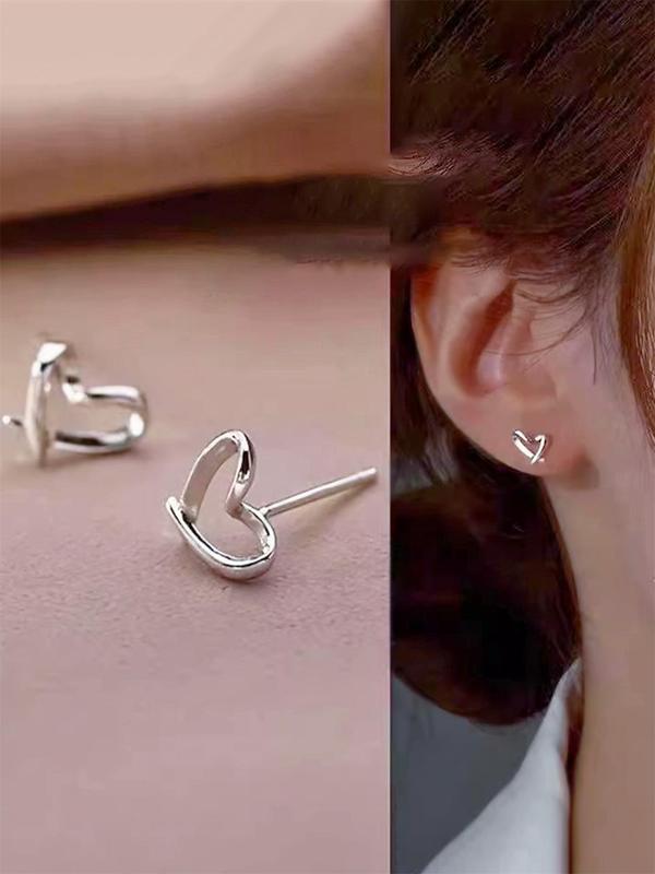 Women's Simple Heart Design Stud Earrings, 2024 New Style Jewelry for Party, Daily Clothing Decor, Trendy All-match Cool Female Accessories for Birthday Gift