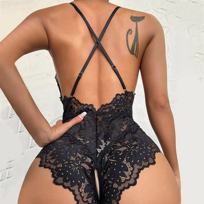 New Arrival - Sexy Lace Hollow Out Open-Crotch Bodysuit with Crossed Back Design for Women