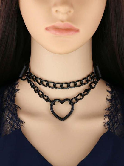 Punk Style Heart Design Choker,  Fashionable PU Leather Chain Necklace for Party, Daily Clothing Decor, Trendy All-match & Exquisite Jewelry for Birthday Gift