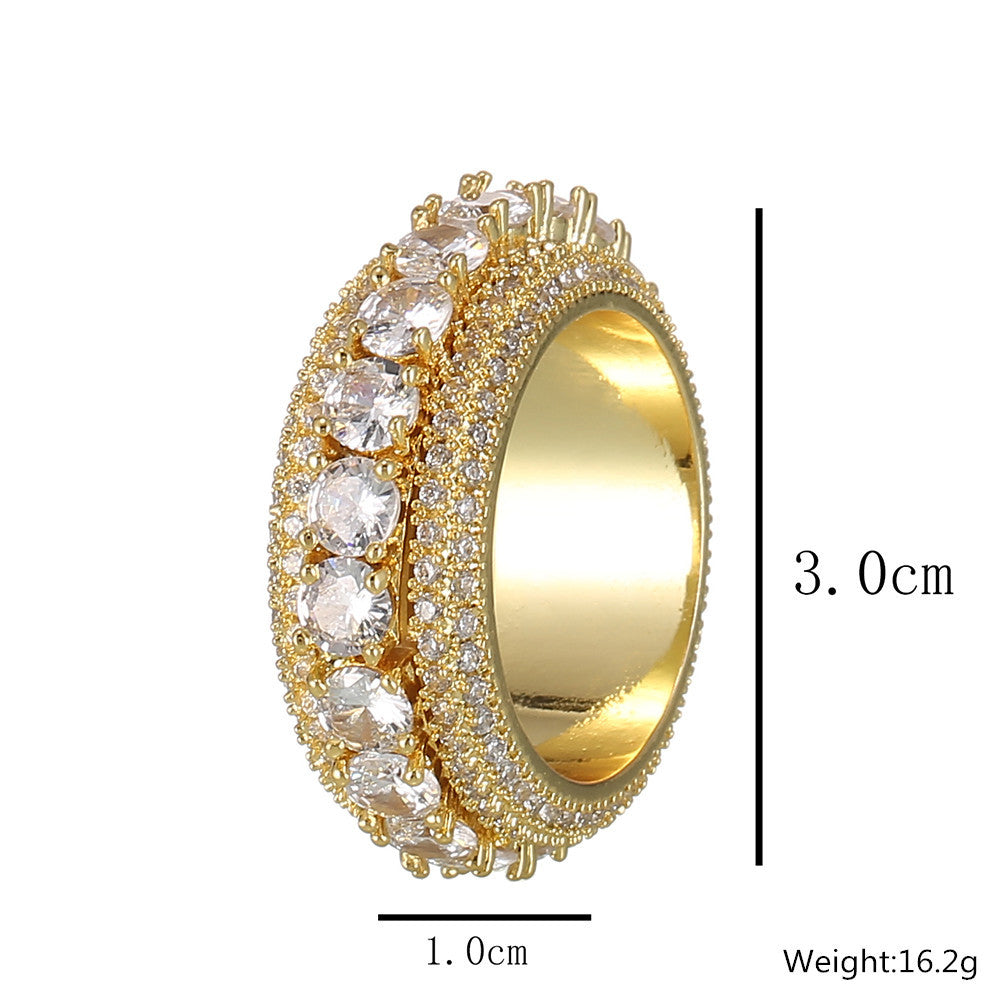 European and American Micro-Inlaid Five-Row Zircon Can Be Spinning Ring Full Zircon Hip Hop Cool Spinning Ring