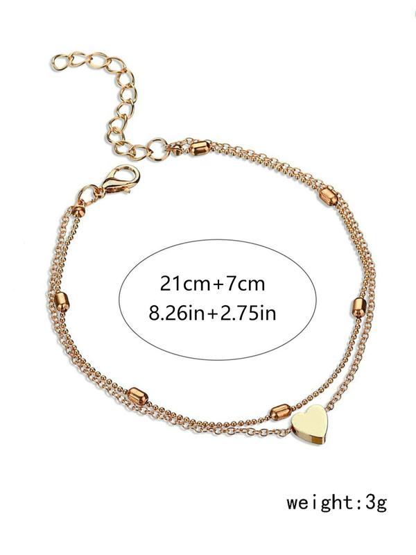 Women's Heart Decorated Double Layered Anklet, Simple Heart Shaped Holiday Beach Style Multilayer Anklet, Fashion All-match Body Jewelry for Women for Gift