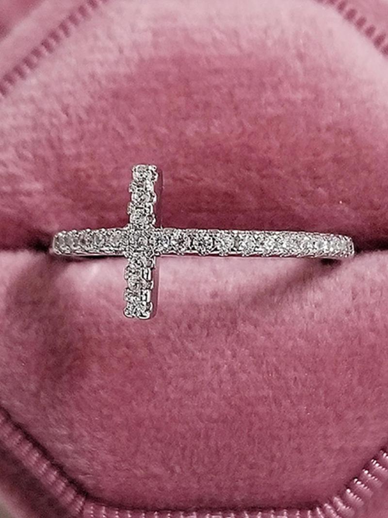 Cross Design Rhinestone Decor Metal Ring, Elegant Jewelry for Women, All-match Fashion Accessories for Daily Wear, Exquisite Jewelry for Birthday Gifts