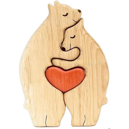 Personalised Wooden Figurines Animal Family Puzzle,Creative Wooden Bear Love Sculptures Ornament for Home Desk Decoration